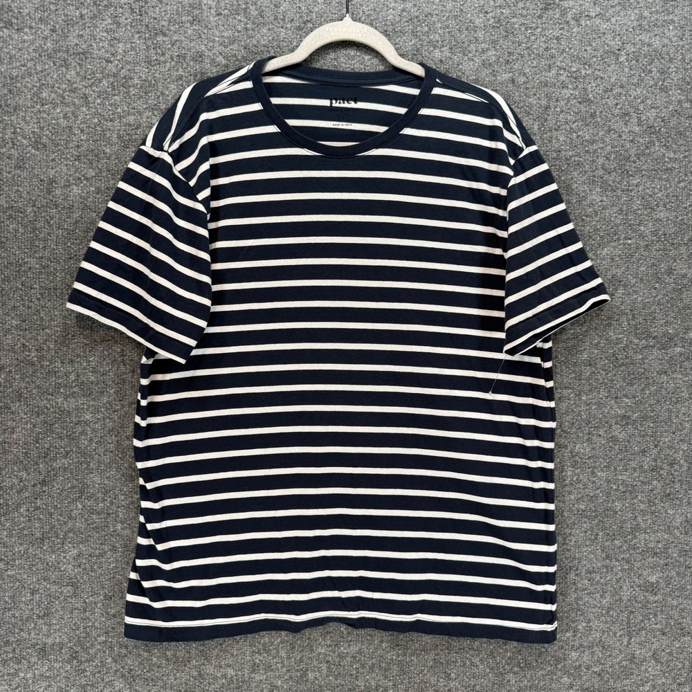Pact Tshirt Mens Large Navy Blue Striped Organic Cotton Crew Neck Short Sleeve